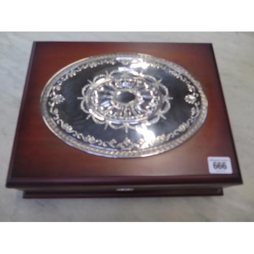 666 - A silver topped jewellery box, the oval silver hallmarked top with embossed design - 33cm x 25cm x 1... 