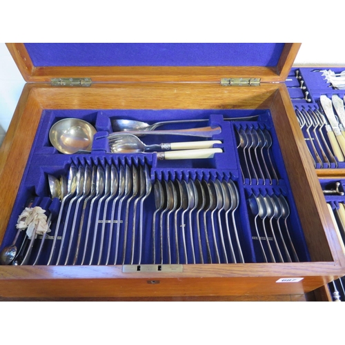 687 - A extensive canteen of cutlery for twelve settings - including fish knives, forks, knife rests, serv... 