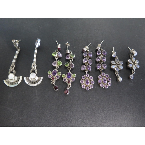 771 - Four pairs of earrings all marked 925 silver to back including amethyst, moonstone, Art Deco, amethy... 