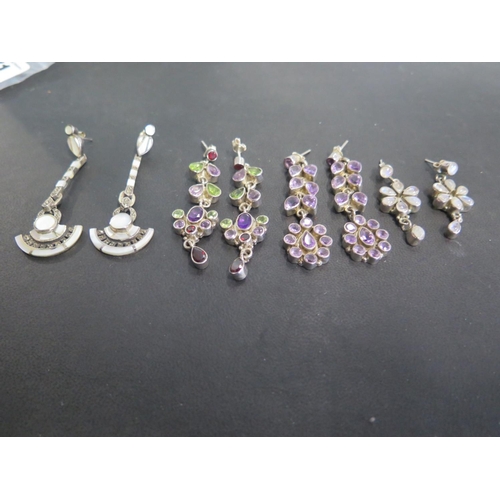 771 - Four pairs of earrings all marked 925 silver to back including amethyst, moonstone, Art Deco, amethy... 