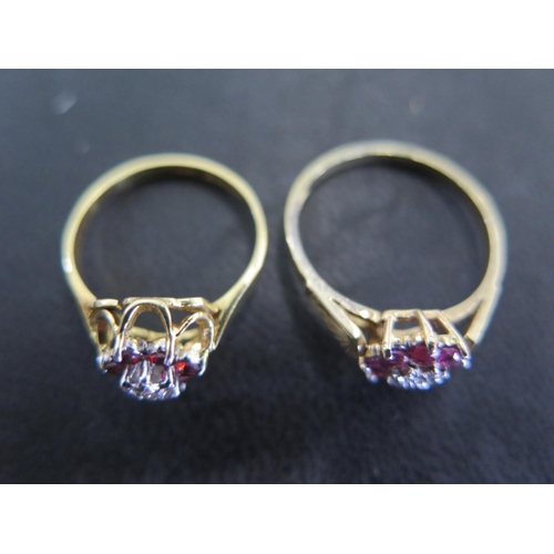 842 - A 9ct yellow gold diamond and ruby cluster ring size P - approx weight 2 grams and an 18ct yellow go... 