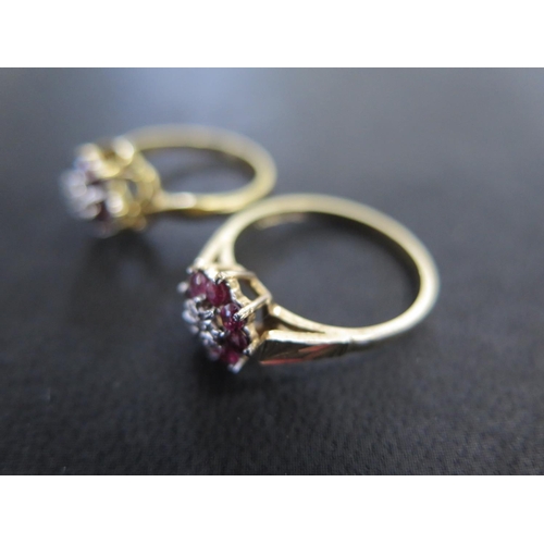 842 - A 9ct yellow gold diamond and ruby cluster ring size P - approx weight 2 grams and an 18ct yellow go... 