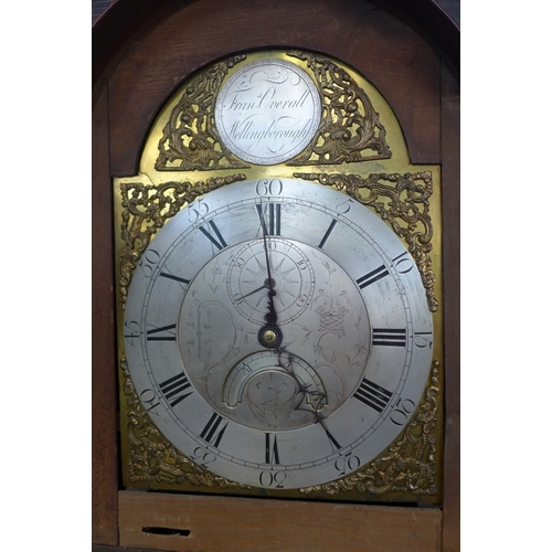 229 - An 18th century clock by Francis Overall of Wellingborough, brass and silvered dial with spandrels, ... 