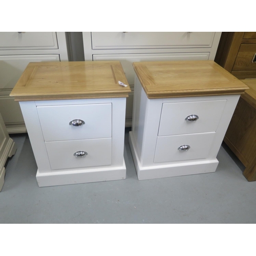 34 - a pair of good quality white bedside tables with oak top