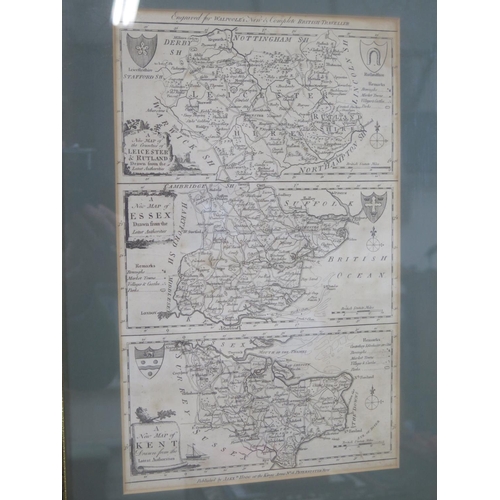 572 - Four framed Walpole complete British traveller maps and three modern copy maps