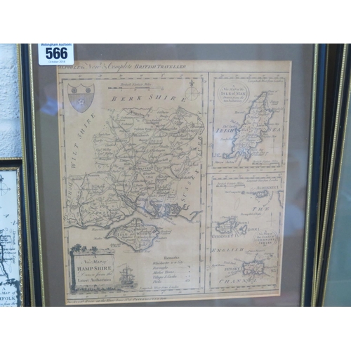 572 - Four framed Walpole complete British traveller maps and three modern copy maps