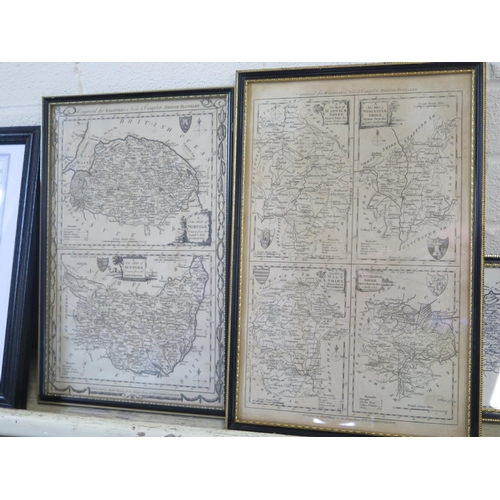 572 - Four framed Walpole complete British traveller maps and three modern copy maps