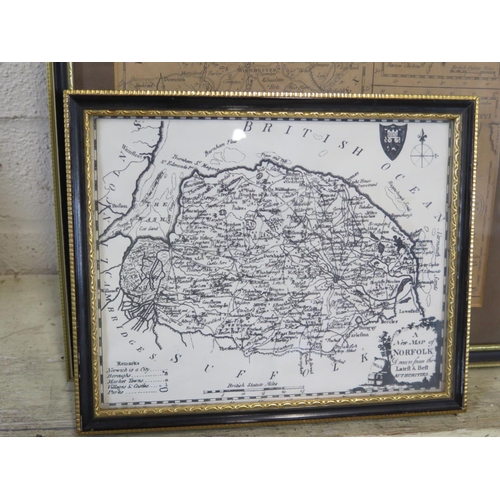 572 - Four framed Walpole complete British traveller maps and three modern copy maps