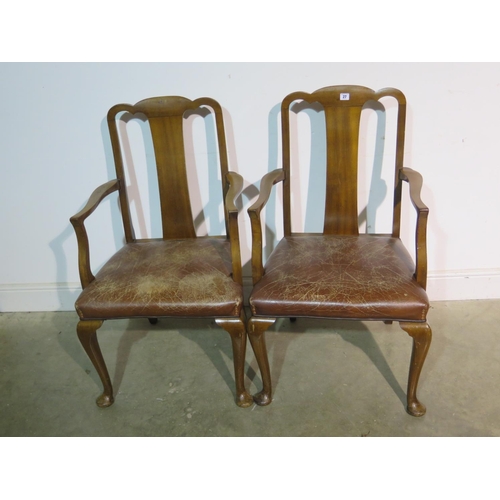 210 - A pair of Queen Anne style elbow chairs with leather seats - removed from a Cambridge College