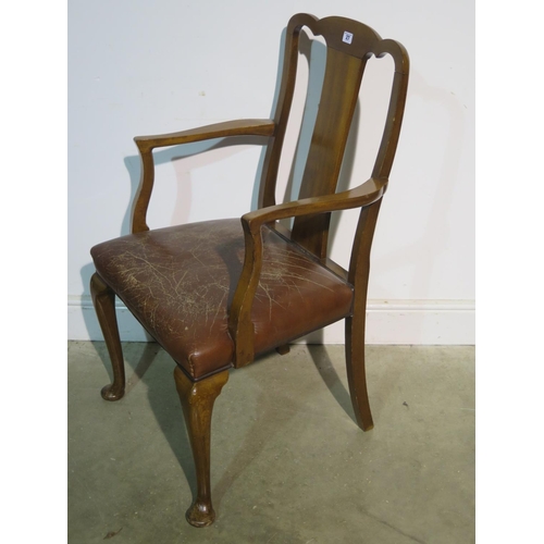 210 - A pair of Queen Anne style elbow chairs with leather seats - removed from a Cambridge College