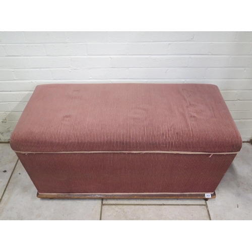 239 - An early 20th Century upholstered ottoman, raised upon castors, approx 105cm x 49cm x 54cm - some we... 