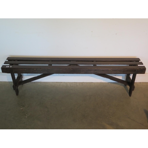 219 - A vintage dark pine polished bench - 44cm x 171cm -in clean waxed condition