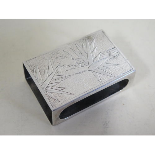 600 - A large Chinese silver matchbox holder with engraved bamboo decoration - engraved Kay and Den 19.6.5... 