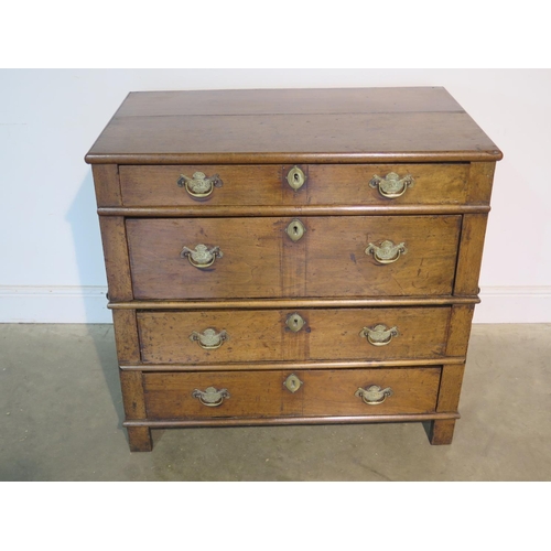 152 - An 18th Century two part oak chest with chest with four long drawers - 88cm H x 93cm x 57cm - with g... 