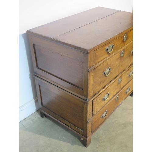 152 - An 18th Century two part oak chest with chest with four long drawers - 88cm H x 93cm x 57cm - with g... 