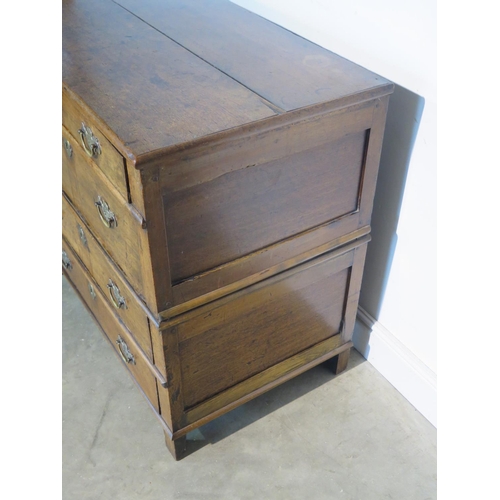 152 - An 18th Century two part oak chest with chest with four long drawers - 88cm H x 93cm x 57cm - with g... 