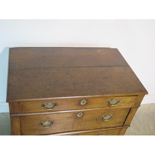 152 - An 18th Century two part oak chest with chest with four long drawers - 88cm H x 93cm x 57cm - with g... 