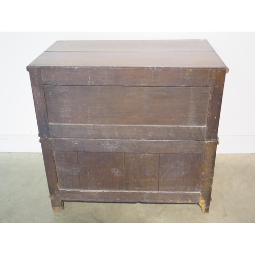 152 - An 18th Century two part oak chest with chest with four long drawers - 88cm H x 93cm x 57cm - with g... 