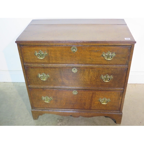 156 - A small Georgian oak and mahogany cross banded three drawer chest - 75cm H x 74cm x 42cm - with good... 