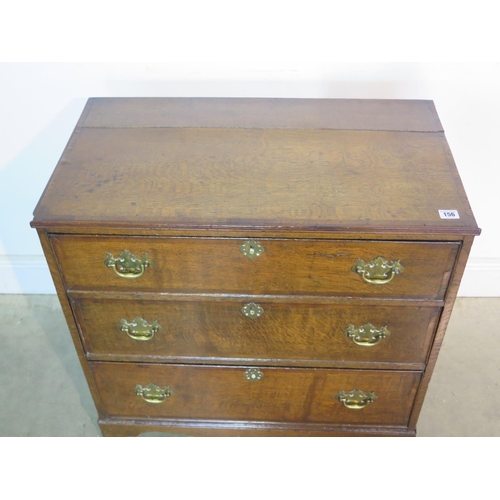 156 - A small Georgian oak and mahogany cross banded three drawer chest - 75cm H x 74cm x 42cm - with good... 