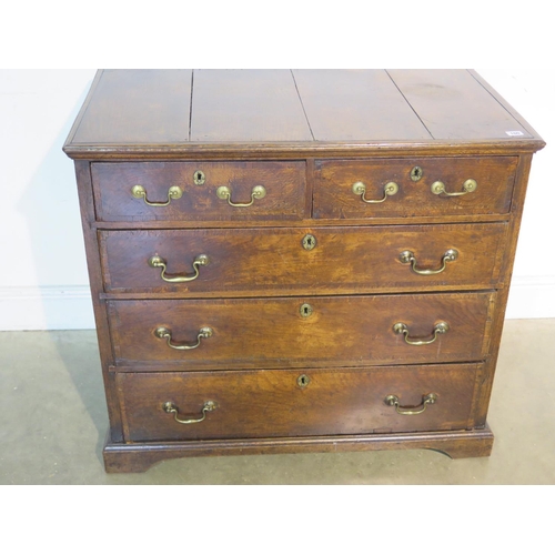 160 - A Georgian oak chest with two short over three long graduating drawers with good colour and patina, ... 