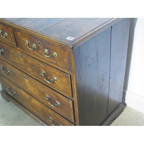 160 - A Georgian oak chest with two short over three long graduating drawers with good colour and patina, ... 