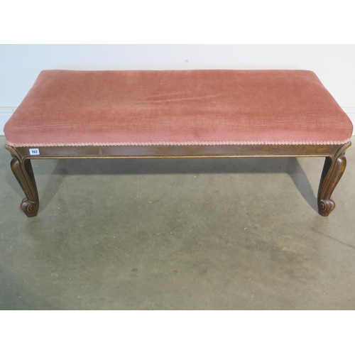 163 - A 19th Century mahogany window seat on four carved legs, 115cm W x 53cm D x 40cm H