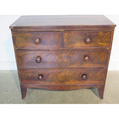 164 - A 19th Century flame mahogany chest with two short over two long drawers on bracket feet, 98cm W x 9... 