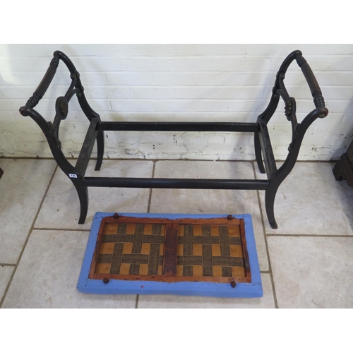 170 - A converted 19th Century ebonised wooden framed window seat with upholstered seat, wear to upholster... 