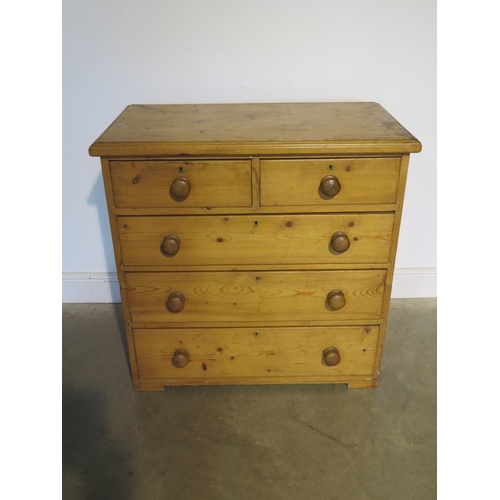 180 - A Victorian stripped pine two section chest with two short over three long drawers, in two parts for... 