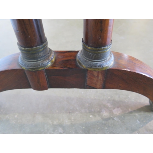 181 - A 19th Century rosewood card table, with twin pillar supports and arched feet, 92cm wide, 45cm deep,... 