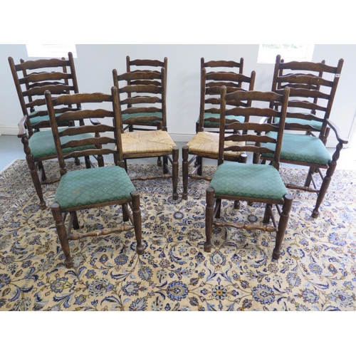 186 - A set of ten 20th Century oak ladder back dining chairs, including two carvers, two with rush seat p... 