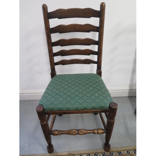 186 - A set of ten 20th Century oak ladder back dining chairs, including two carvers, two with rush seat p... 