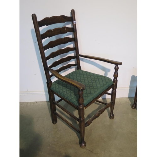 186 - A set of ten 20th Century oak ladder back dining chairs, including two carvers, two with rush seat p... 