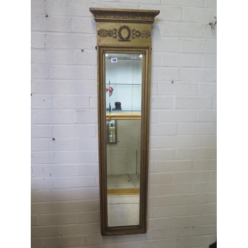 190 - A Regency gilt framed narrow pier mirror, 123cm tall x 34cm wide