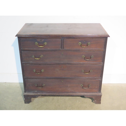 193 - A good quality Georgian mahogany chest with two short over three long drawers on shaped bracket feet... 