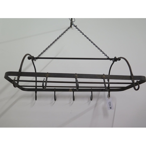 20 - A vintage iron kitchen utensils hanging rack - 82cm x 50cm