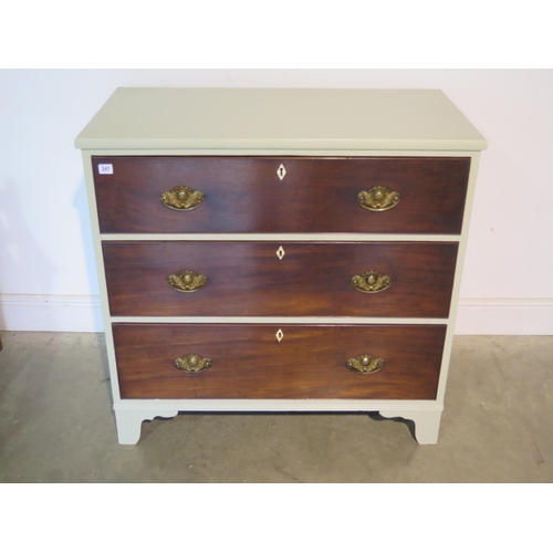 247 - A Georgian mahogany three drawer chest with a painted carcass, W95cm x H92cm x D50cm - in good condi... 