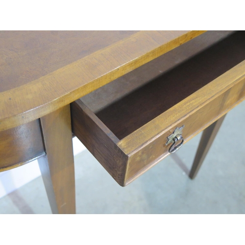 249 - A burr walnut and satin wood console table with single drawer tapered legs, approx W91.5cm x D33cm x... 