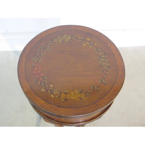 266 - A late Victorian/Edwardian decorated satin wood work box with a sliding top, enclosing a fitted inte... 