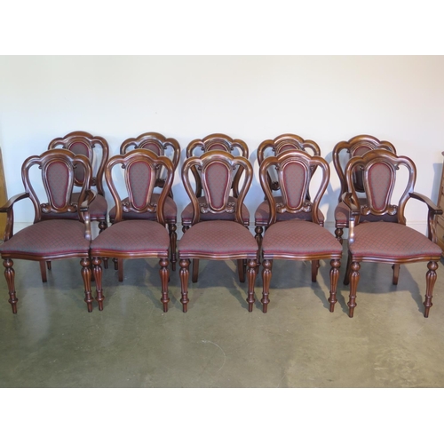 270 - A fine set of ten Victorian style mahogany dining chairs with upholstered seat and back rests, inclu... 