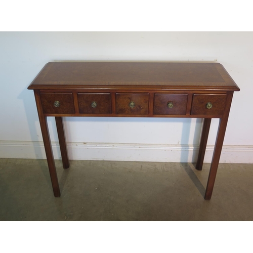 275 - A burr walnut five drawer hall/side table made by a local craftsman to a high standard, H77cm x 100c... 