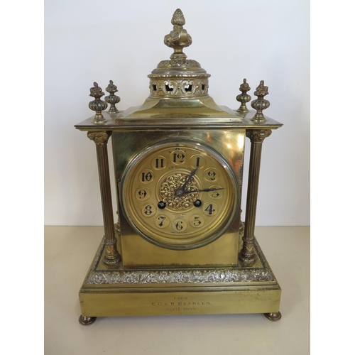 402 - An early 20th Century J W Benson,. Ludgate Hill, London mantle clock with eight day movement, Arabic... 