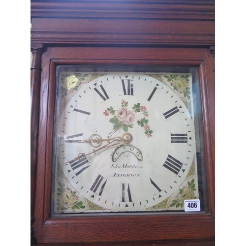 406 - A 19th Century John Matthews, Leighton oak long case clock with Roman numeral dial featuring hand pa... 