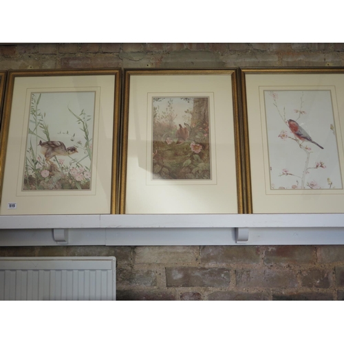 515 - A set of eleven framed and ten unframed nature prints of birds, a squirrel, crab, lobster, mice, and... 