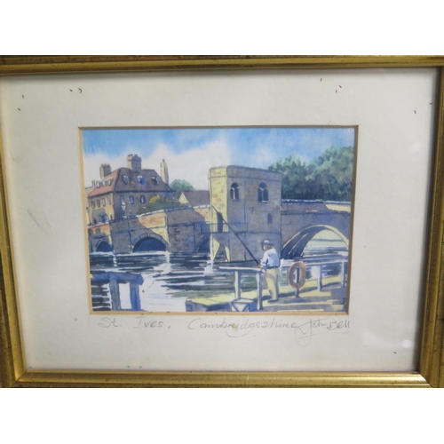 521 - Two small prints in gilt frames, St Ives Cambridgeshire, and Holywell near St Ives - John Bell frame... 