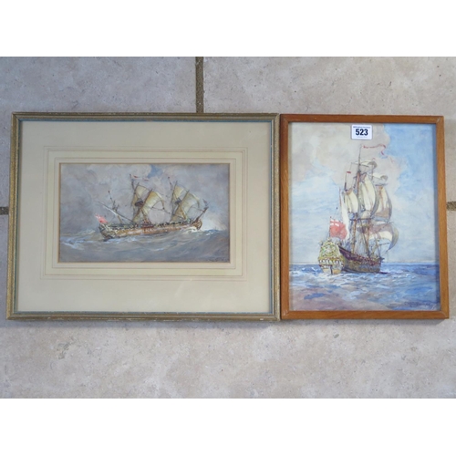 523 - Gregory Robinson 1876-1967 - Man of War ship at full sail watercolour, signed and dated 55, overall ... 