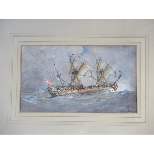 523 - Gregory Robinson 1876-1967 - Man of War ship at full sail watercolour, signed and dated 55, overall ... 