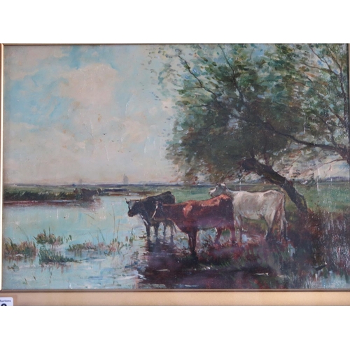 540 - An oil on canvas in the style of Thomas Sidney Cooper - unsigned, in a gilt frame, sight size 52cm x... 