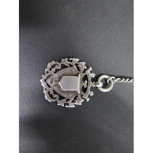 563 - A silver Albert graduating watch chain with large silver fob, lacking T Bar - chain 36cm long, total... 